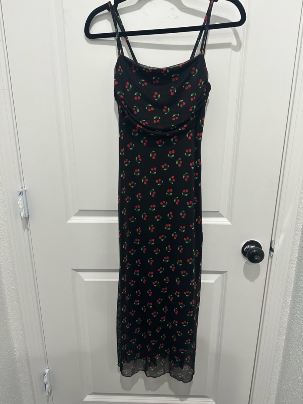 See You Monday Y2K Style Black Cherry Print Mesh Slip Dress - Women